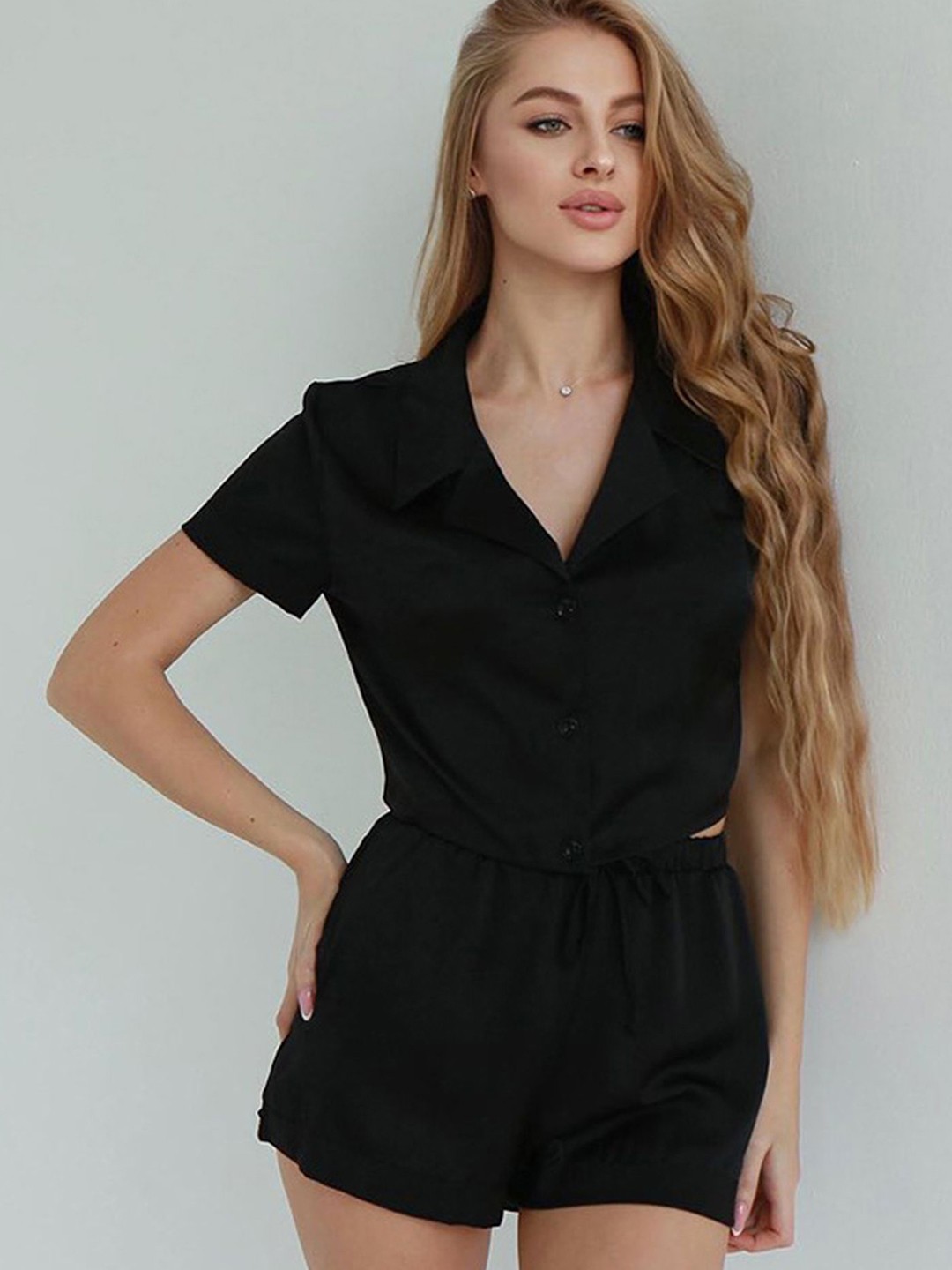 

LULU & SKY Shirt With Shorts Night Suits, Black