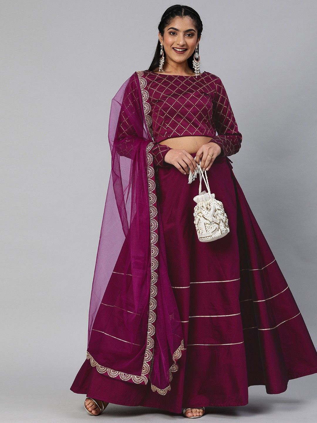 

Fabcartz Embroidered Semi-Stitched Lehenga & Unstitched Blouse With Dupatta, Purple