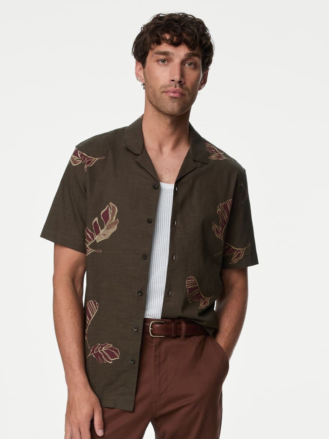 

Marks & Spencer Men Floral Opaque Casual Shirt, Brown