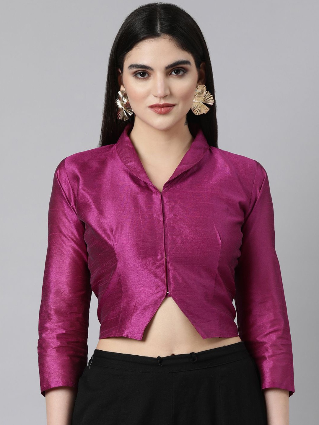 

Souchii Collar Neck Silk Saree Knot Blouse, Purple