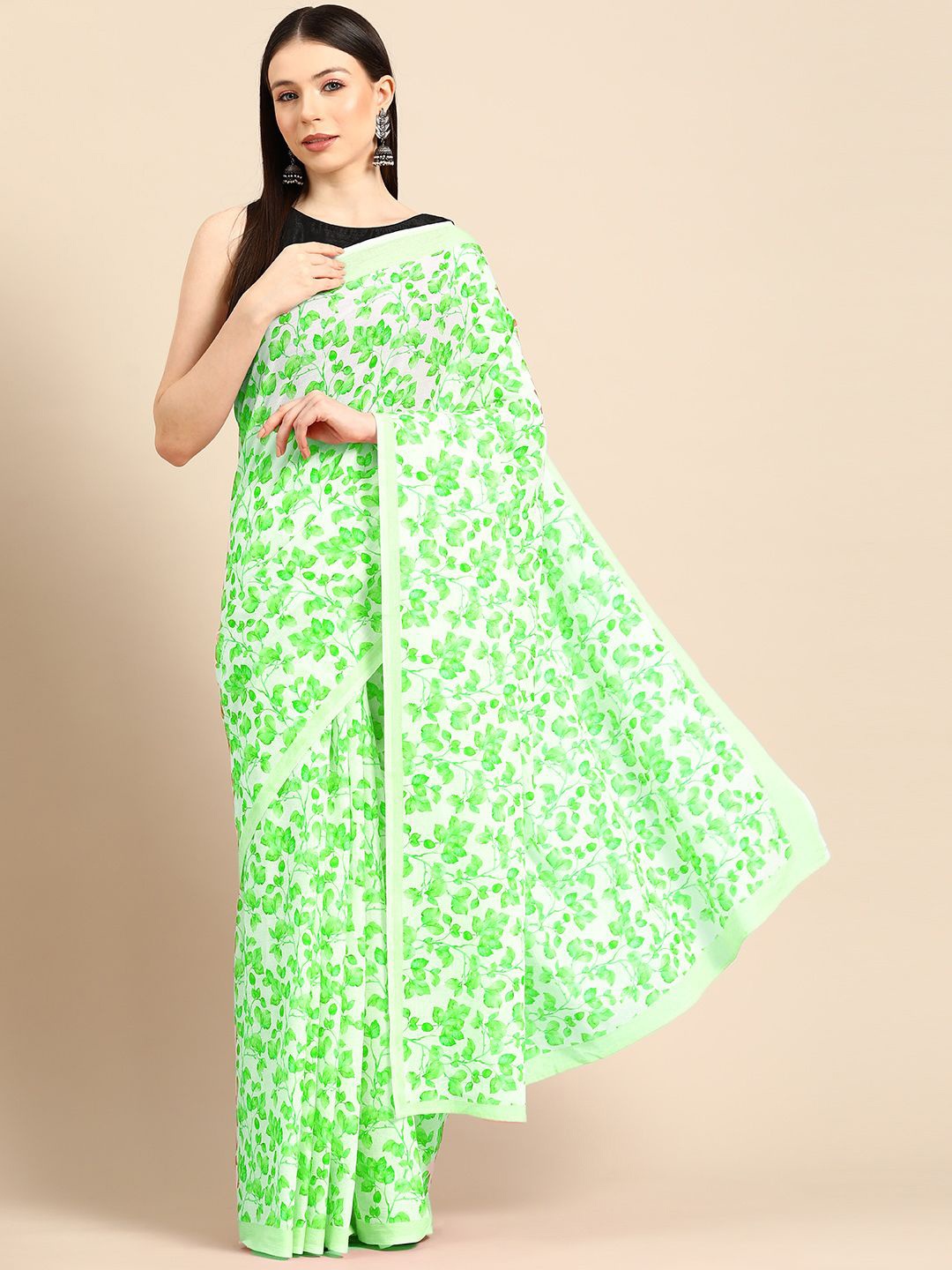 

BUTA BUTI Ethnic Motifs Green Colour Floral Pure Cotton Printed Saree