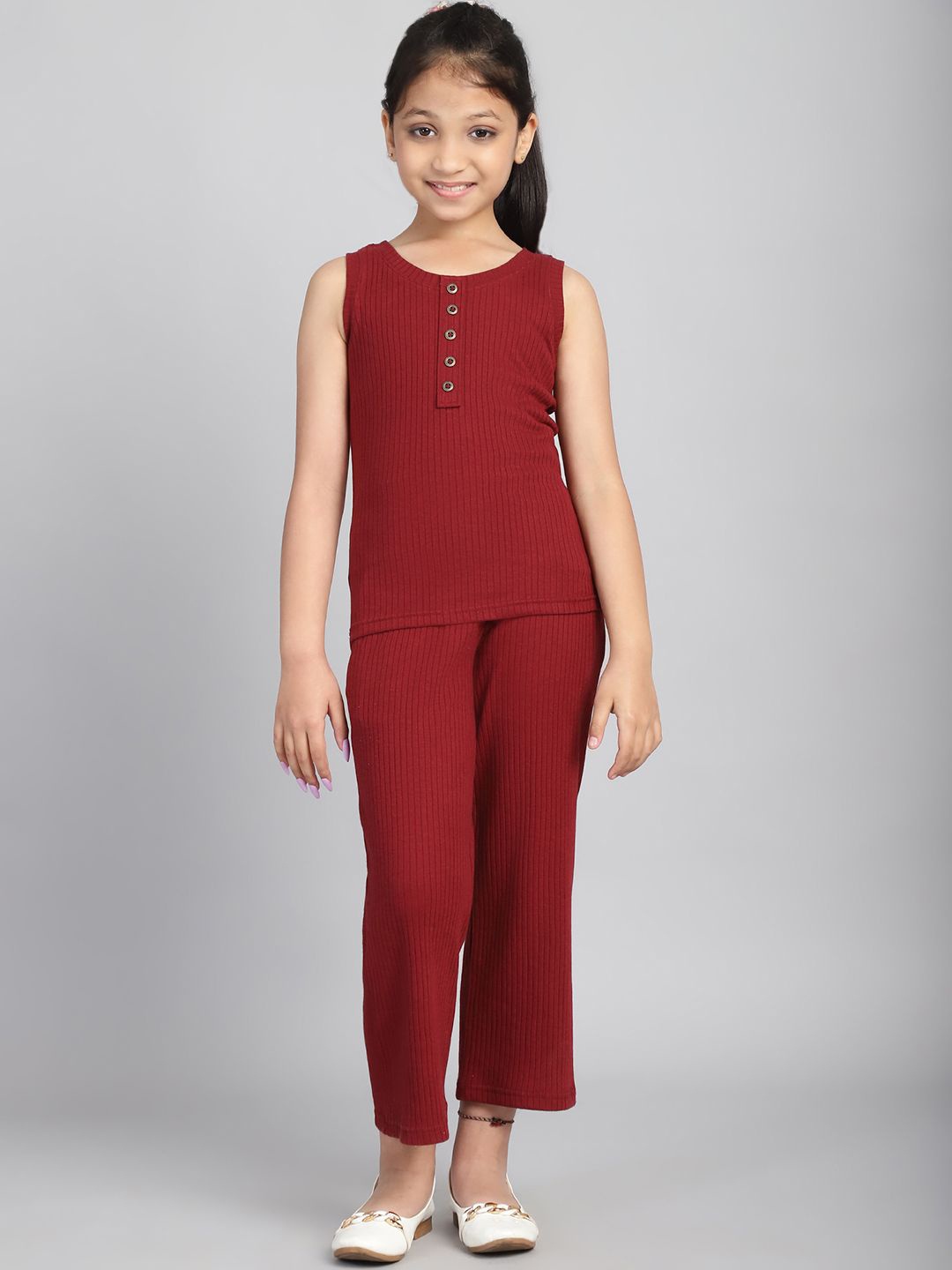 

Baawri Girls Round Neck Top With Trousers, Rust