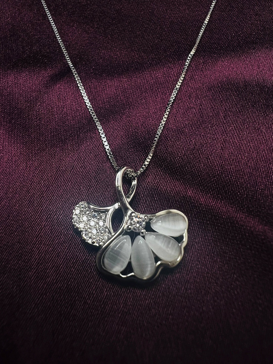 

Arte Jewels Sterling Silver CZ Studded Contemporary Pendants With Chains