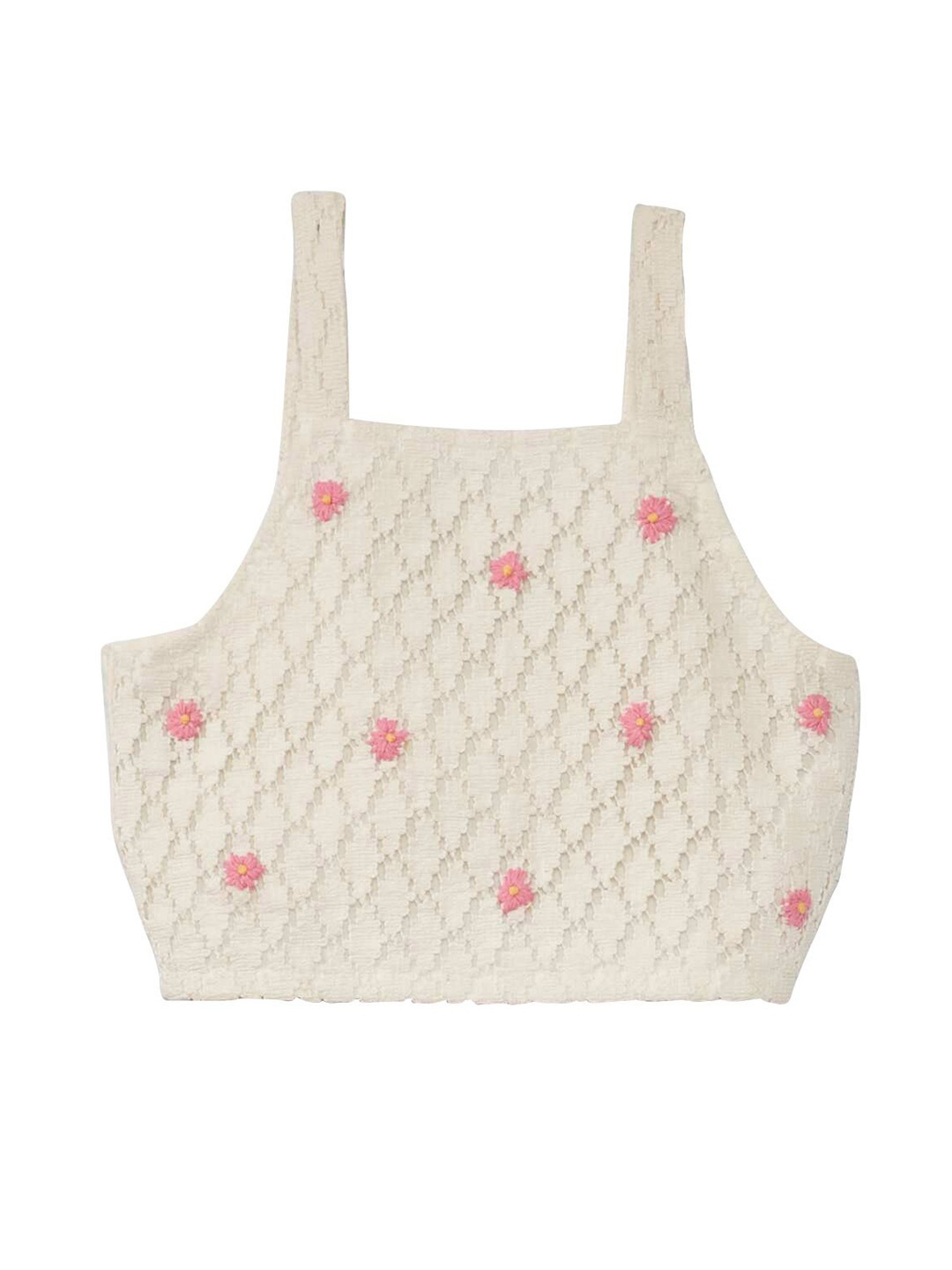

KIABI Floral Embellished Cotton Crop Top, White
