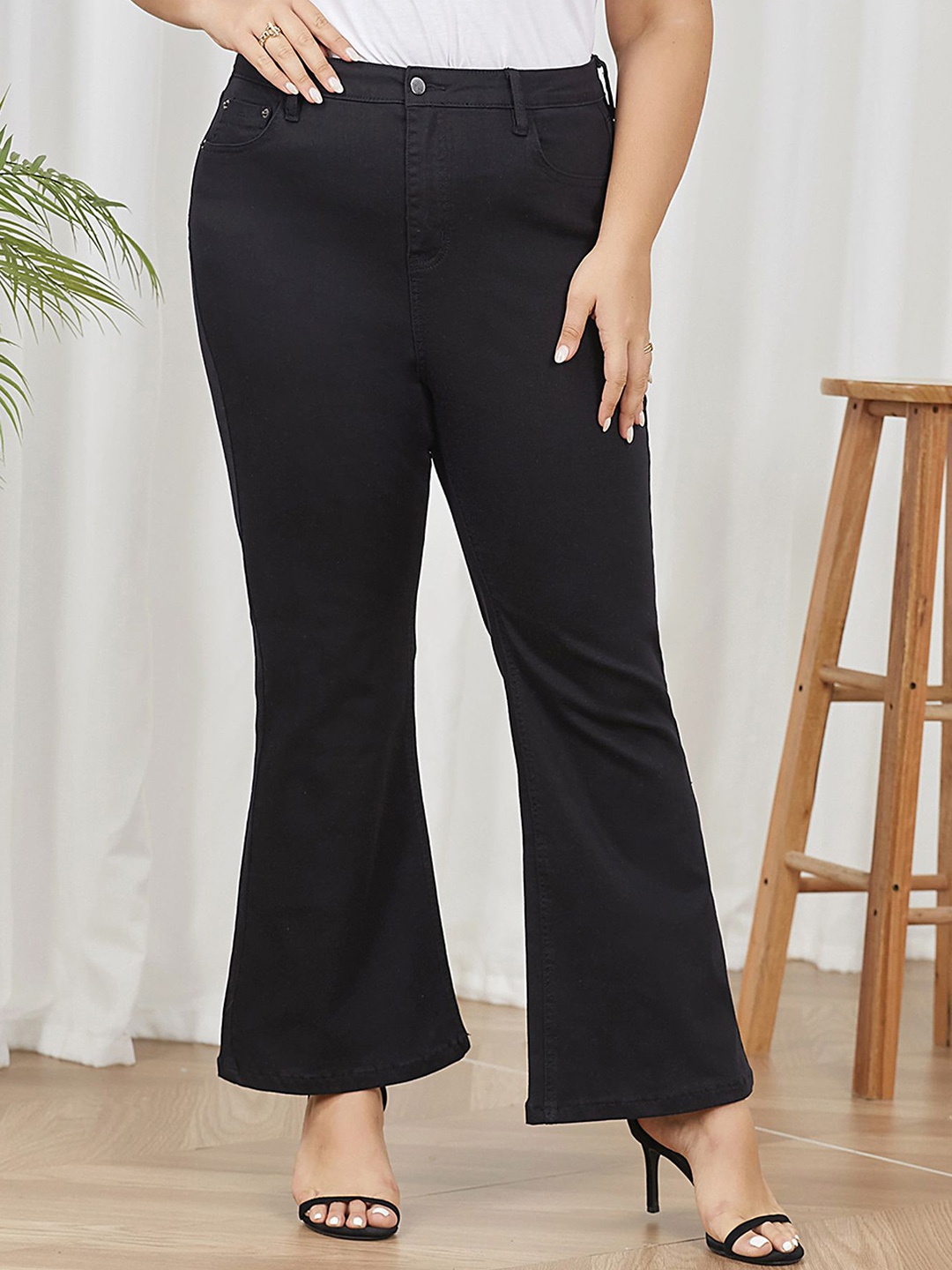 

LULU & SKY Women Flared High-Rise Jeans, Black