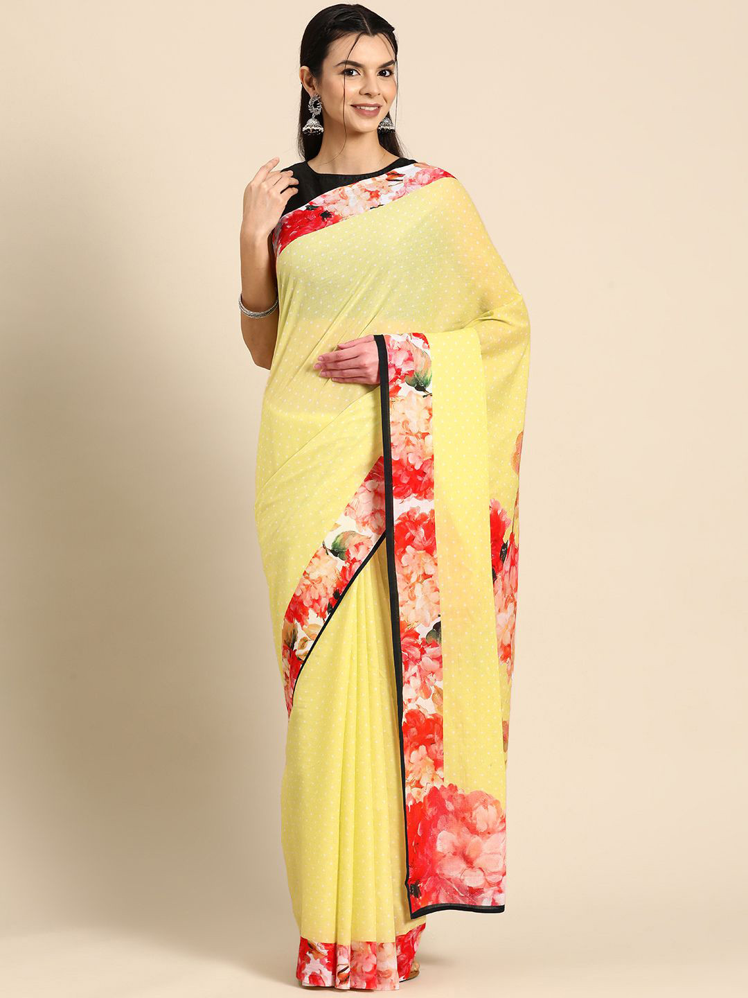 

BUTA BUTI Printed Polka Dot Pure Cotton Saree, Yellow