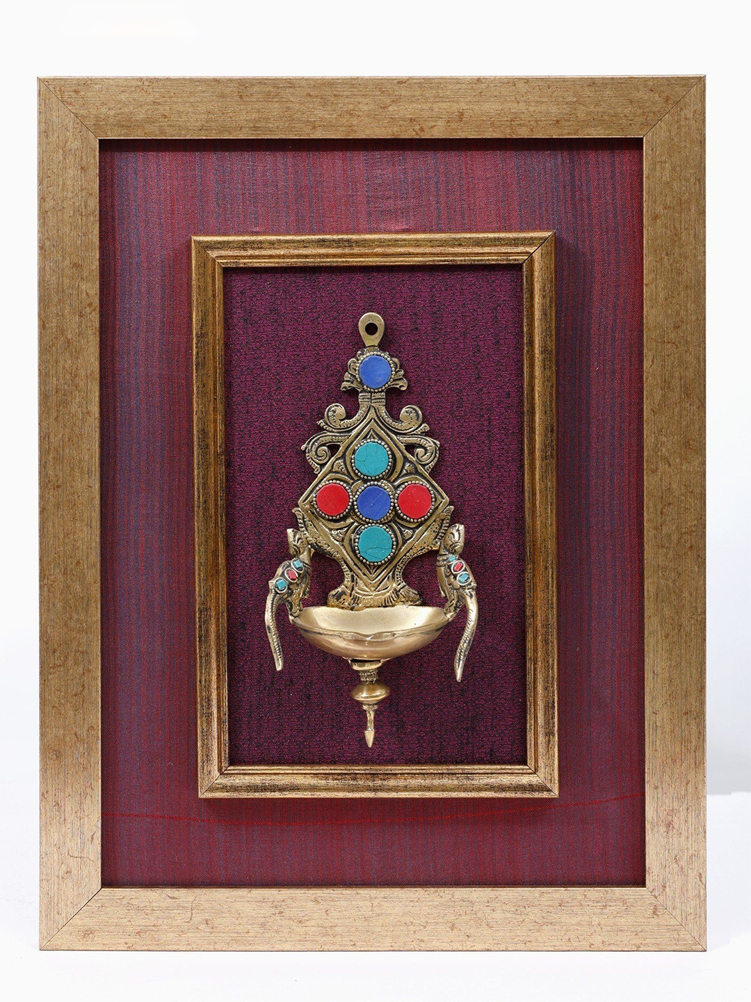 

Exotic India Wooden Framed Brass Peacocks Lamp Wall Hanging with Inlay Work, Brown