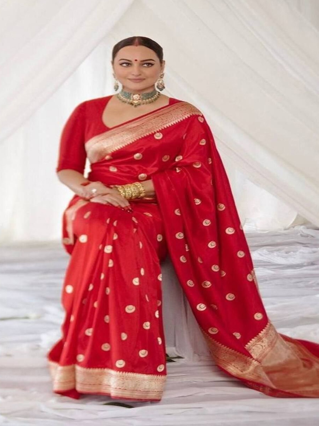 

Sitanjali Ethnic Motifs Zari Silk Blend Kanjeevaram Saree, Red
