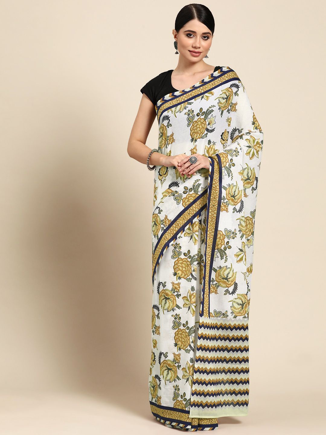 

BUTA BUTI Floral Pure Cotton Saree, Mustard