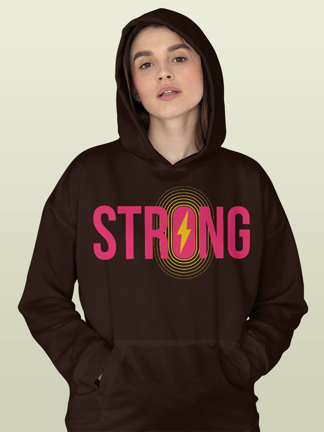 

macmerise Women Printed Hooded Sweatshirt, Brown