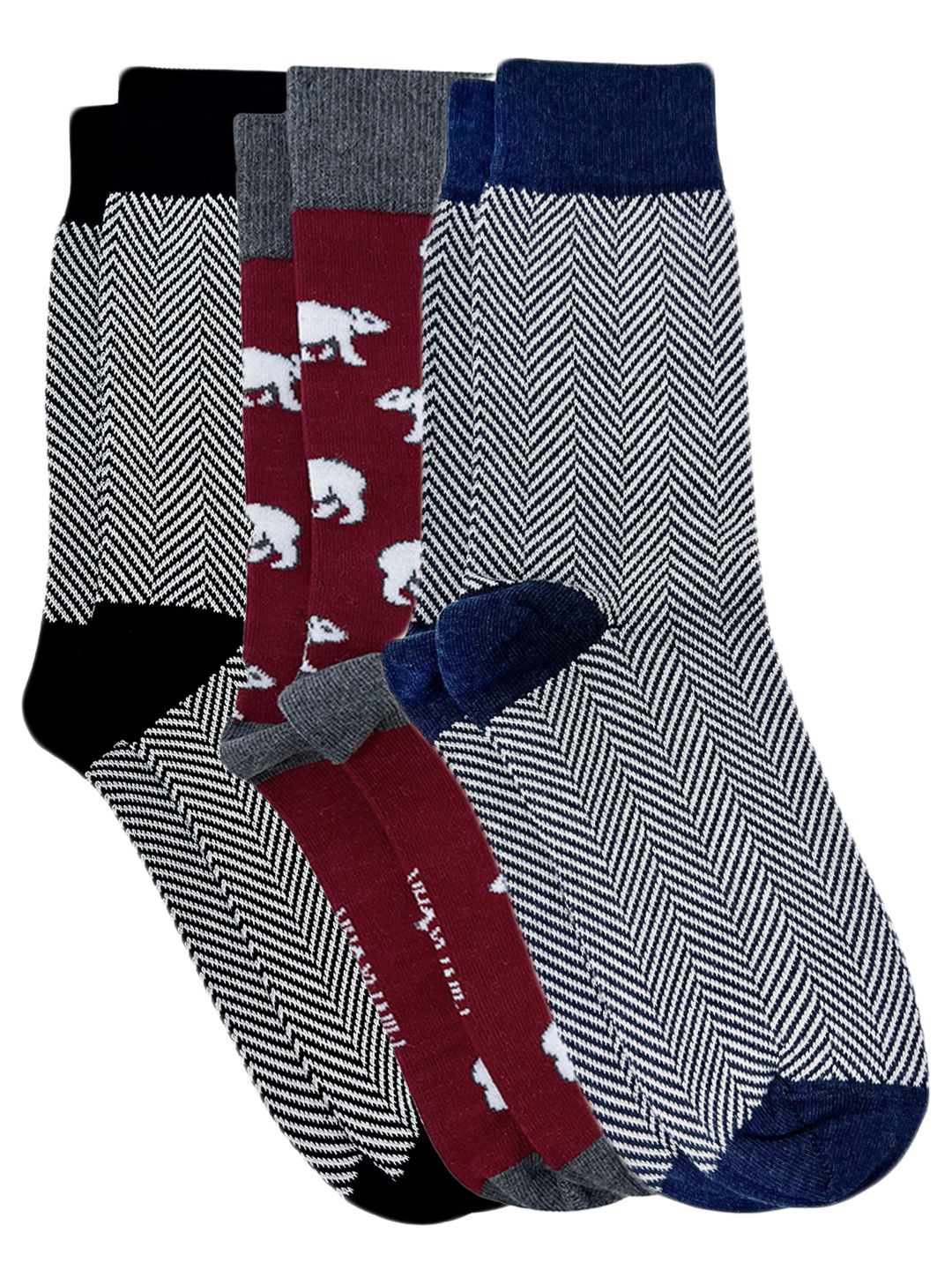 

Mint & Oak Men Pack Of 3 Striped Above Ankle Length Socks, Grey