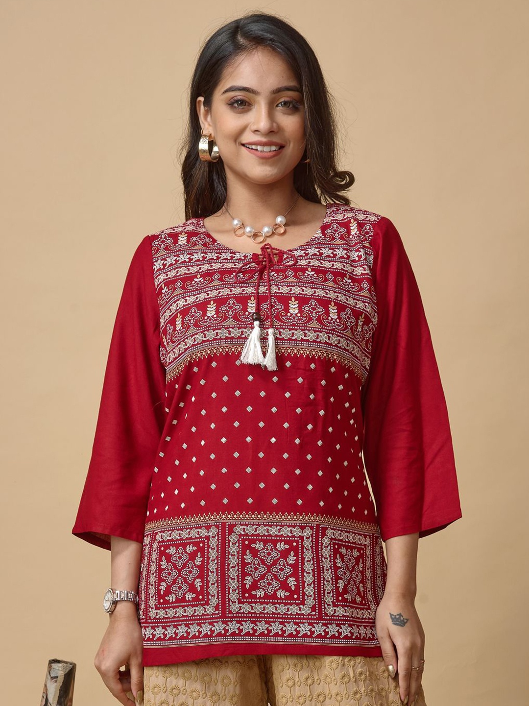 

LYRA Printed Tunic, Red