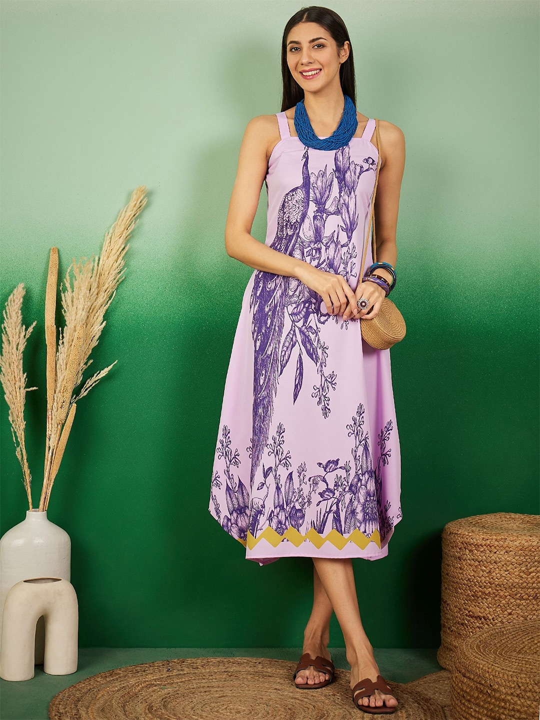 

all about you Floral Printed A-Line Midi Dress, Lavender