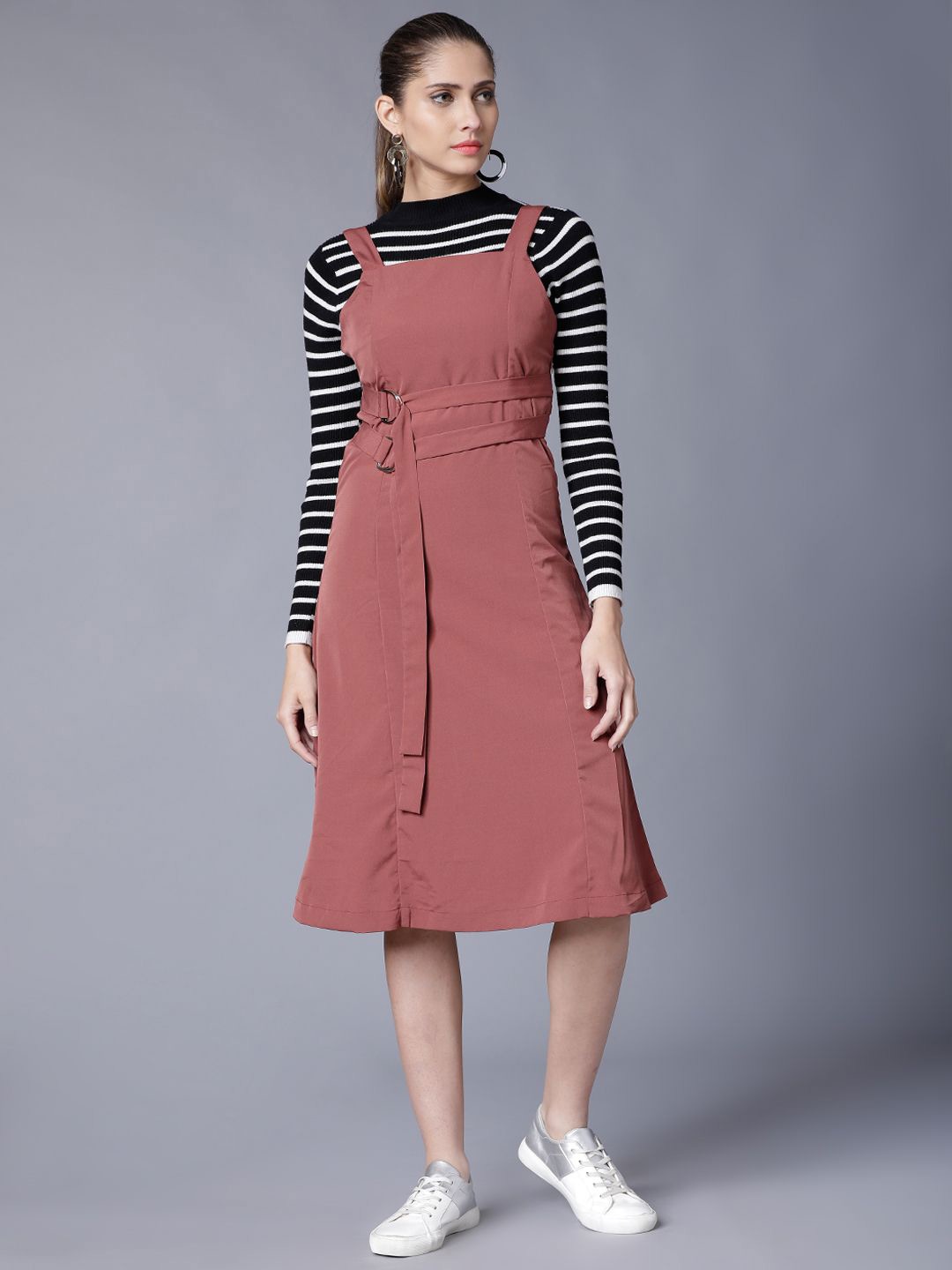 

Tokyo Talkies Solid Tie-Up Detail Pinafore Dress, Rose