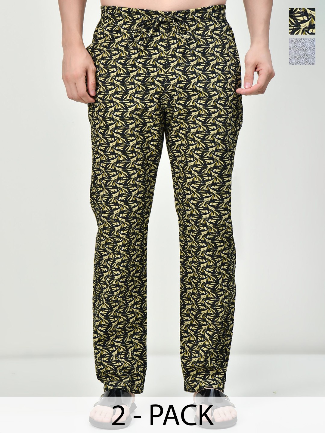 

BAESD Pack Of 2 Printed Pure Cotton Lounge Pants, Green