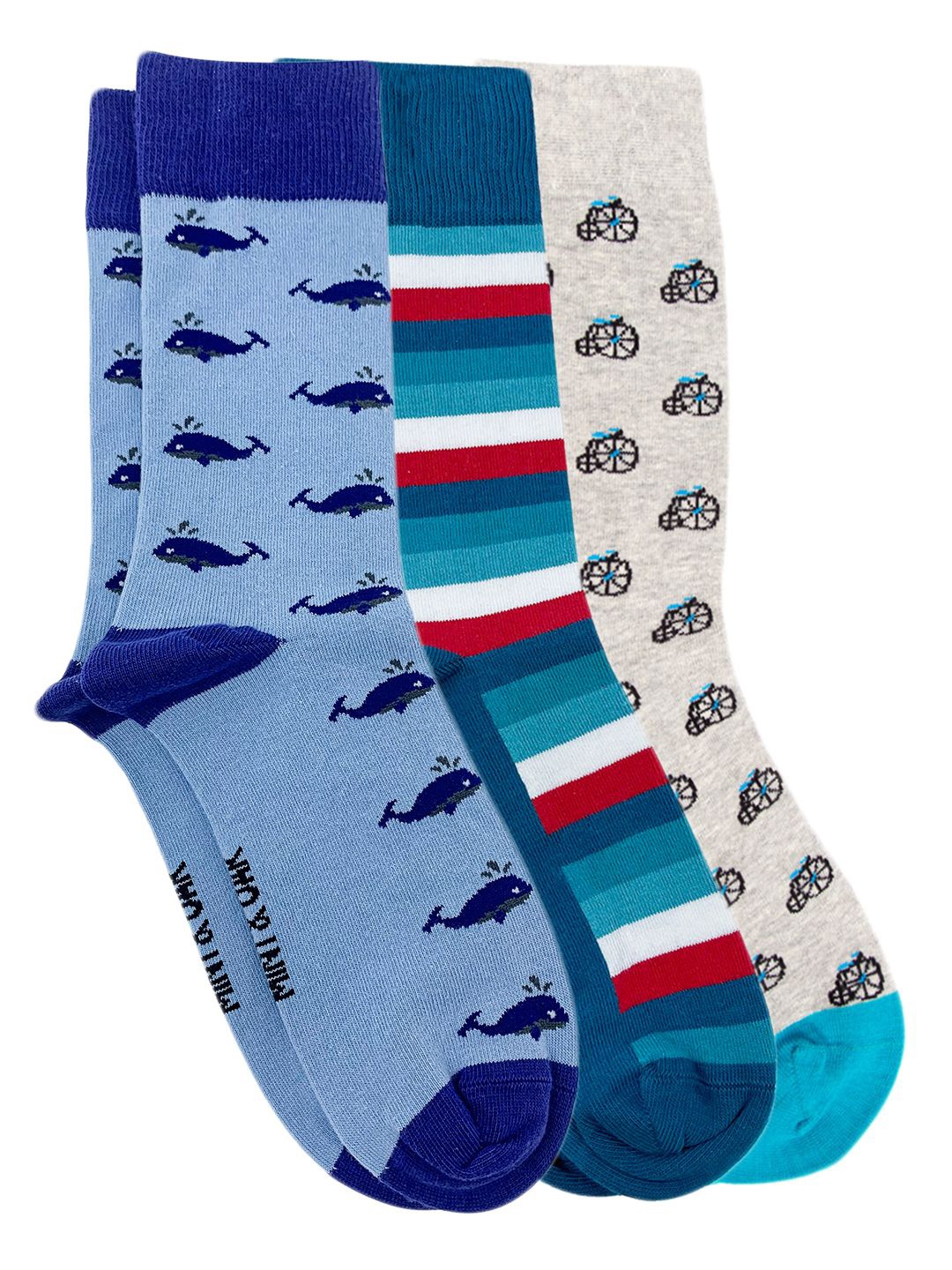 

Mint & Oak Men Pack Of 3 Patterned Above Ankle Length Socks, Blue