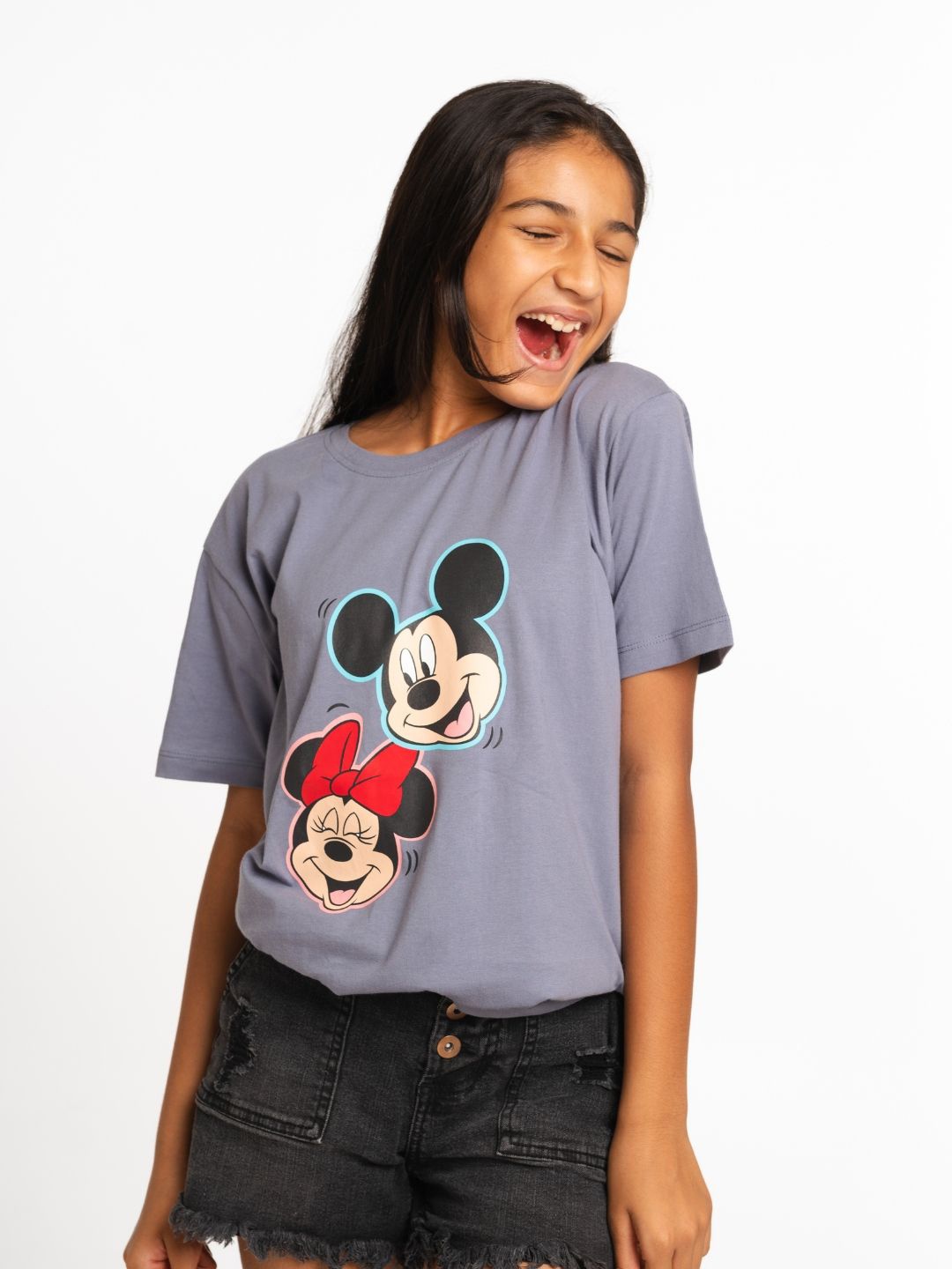 

Nap Chief Kids Unisex Mickey & Minnie Mouse Printed Round Neck Cotton T-shirt, Grey