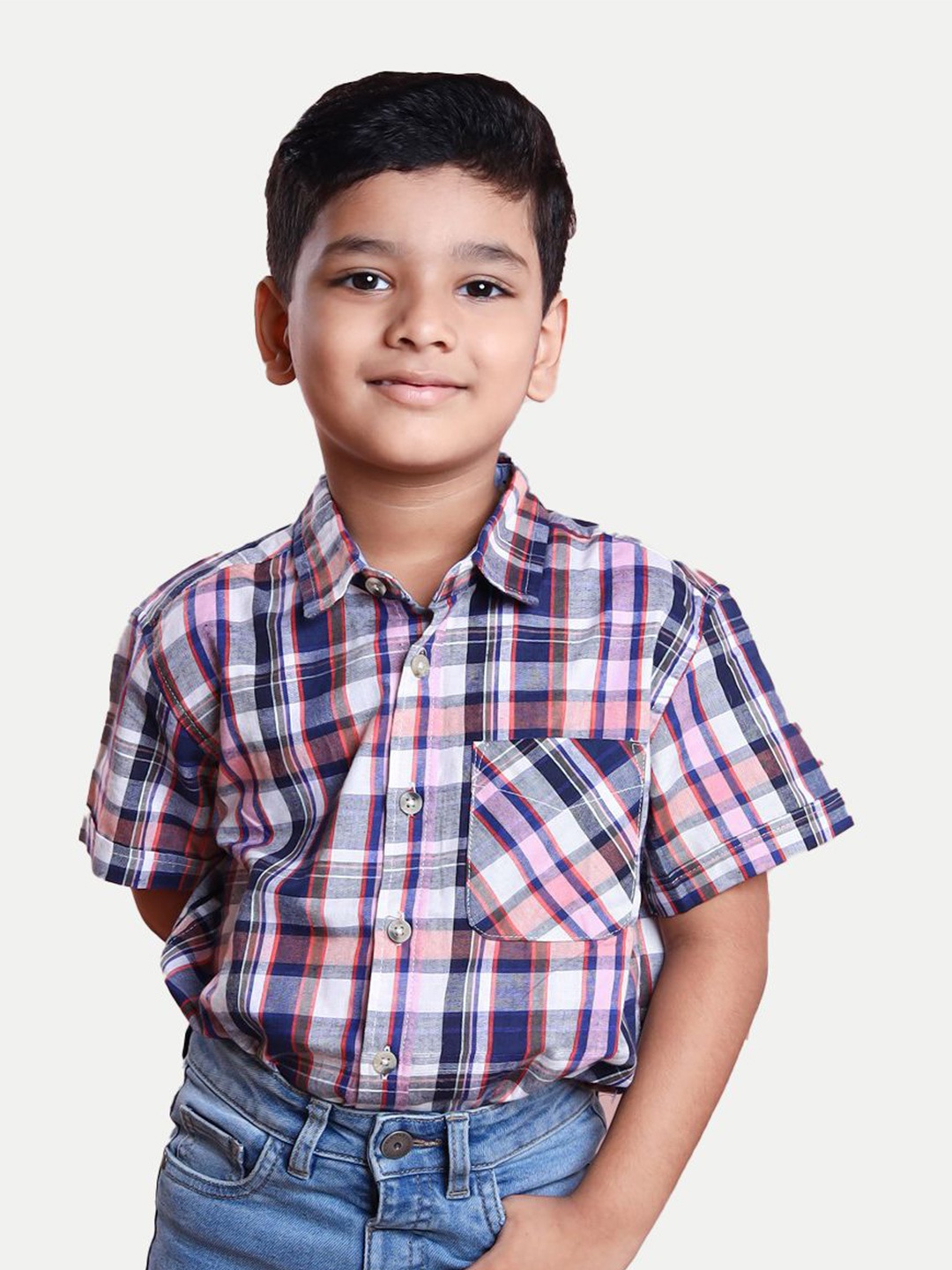 

BAESD Boys Tartan Checks Opaque Checked Casual Shirt, Pink