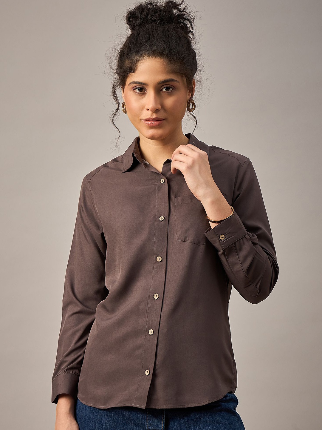 

The Roadster Lifestyle Co Shirt Style Collared Top, Grey
