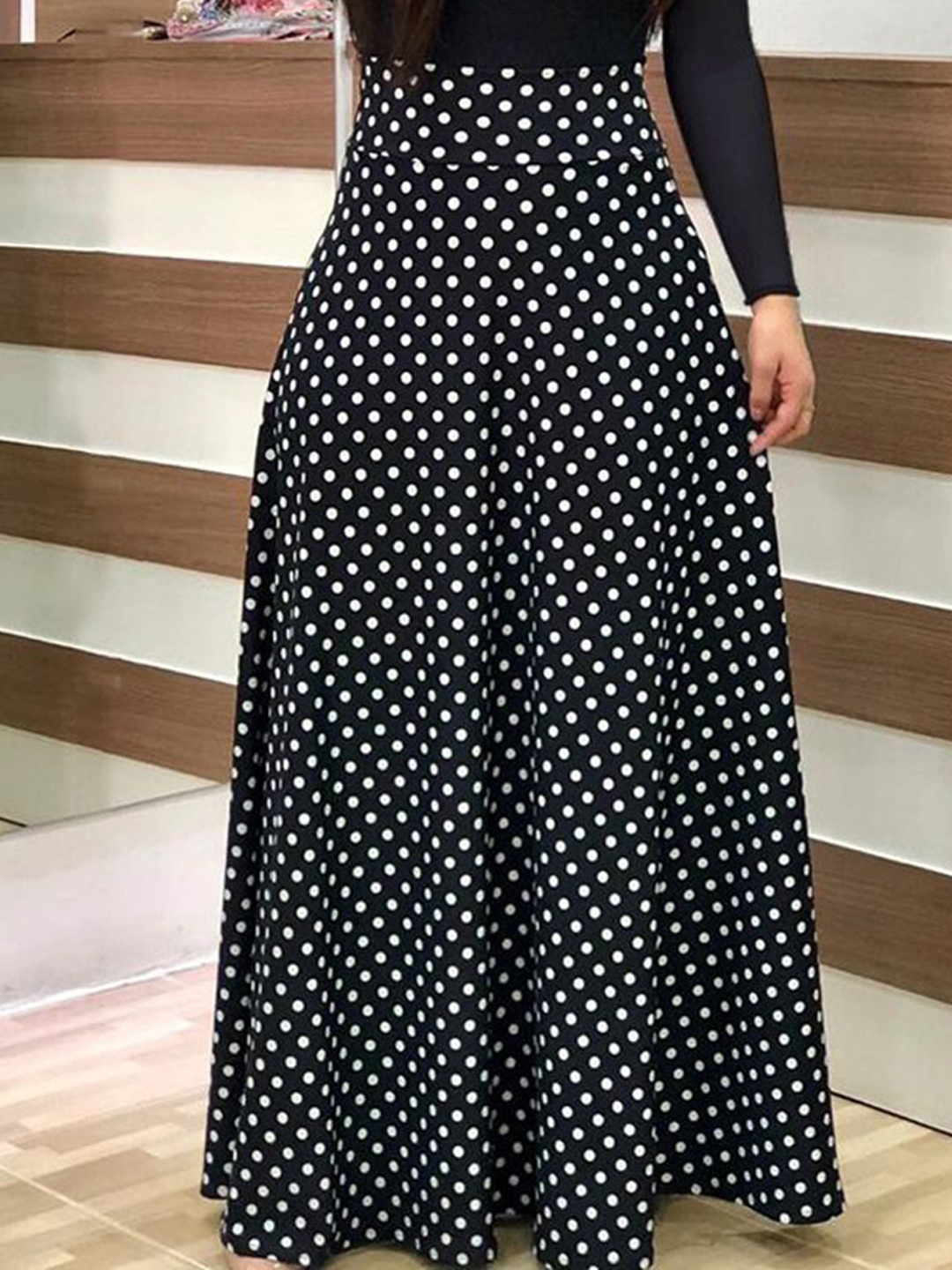 

StyleCast Polka Dot Printed Flared A-Line Maxi Skirt, Black