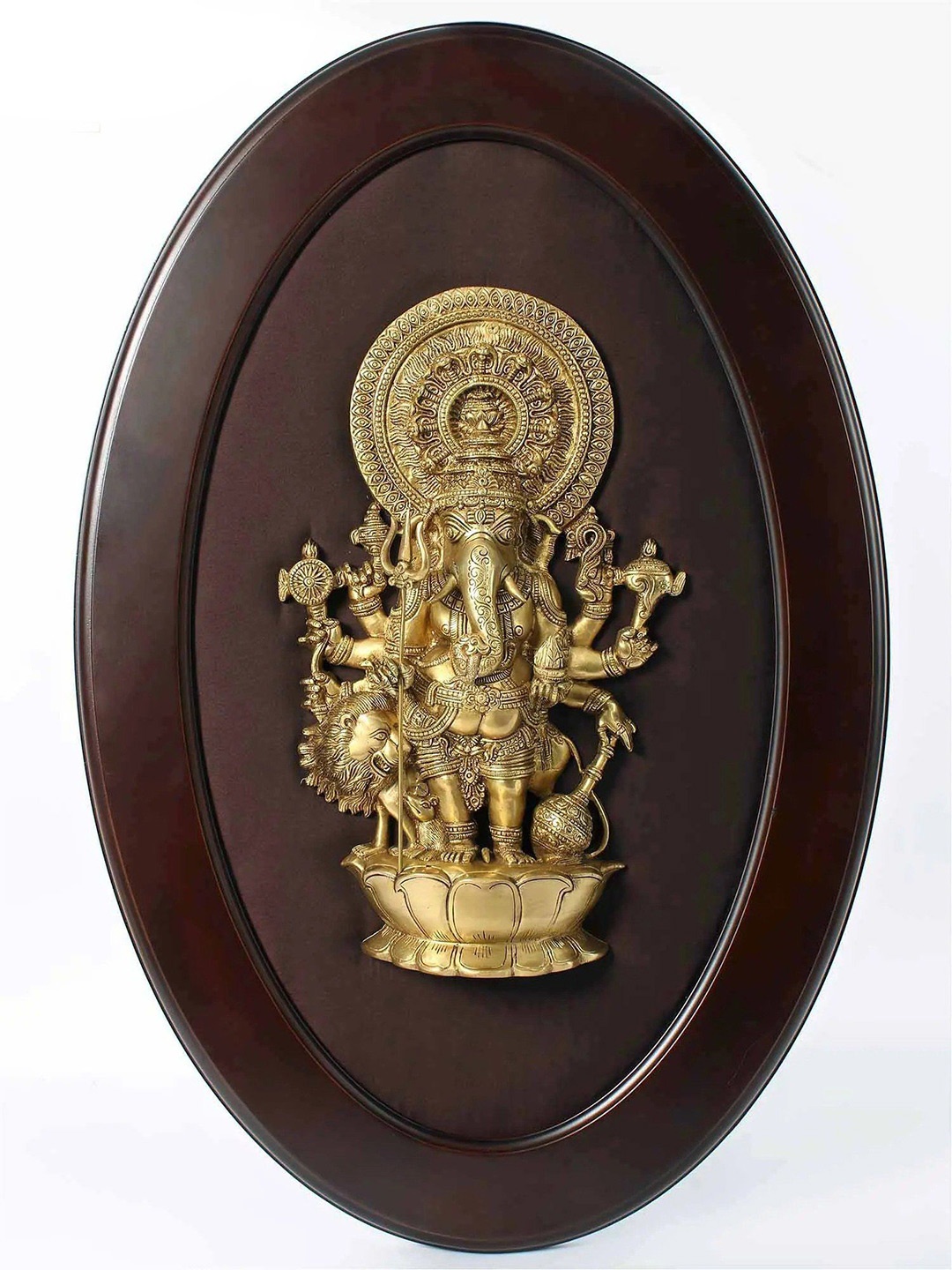 

Exotic India Drishti Ganesha Wood & Brass Framed Sculpture, Gold