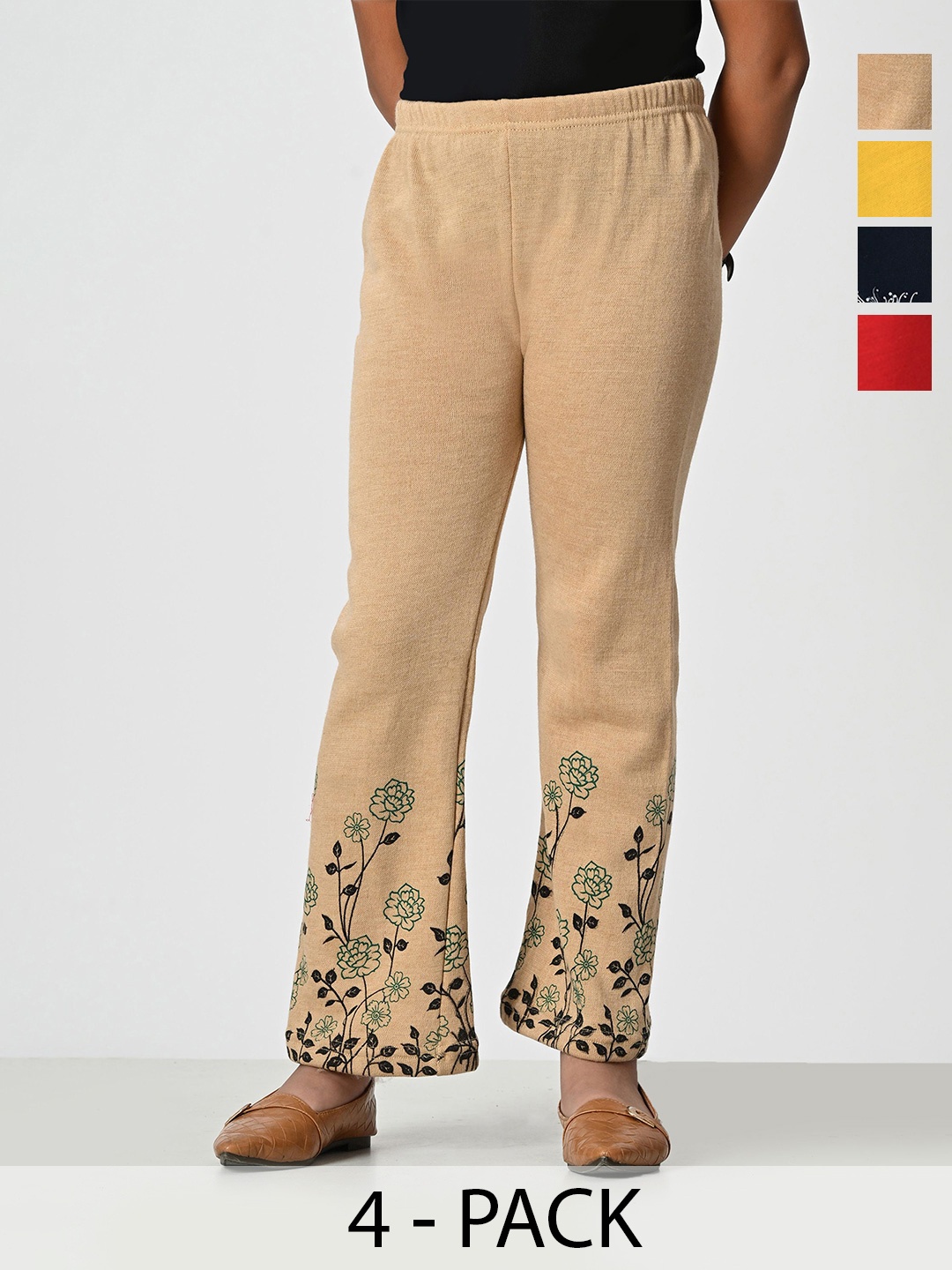 

BAESD Girls Pack Of 4 Floral Printed Palazzos, Beige