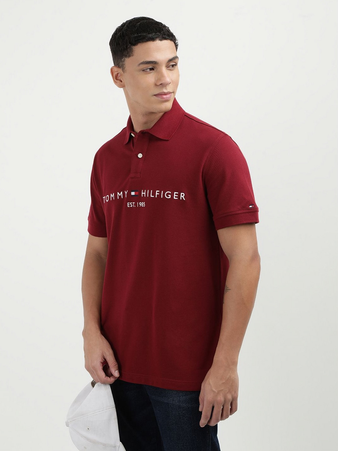 

Tommy Hilfiger Men Printed Polo Collar Cotton Tshirt, Red