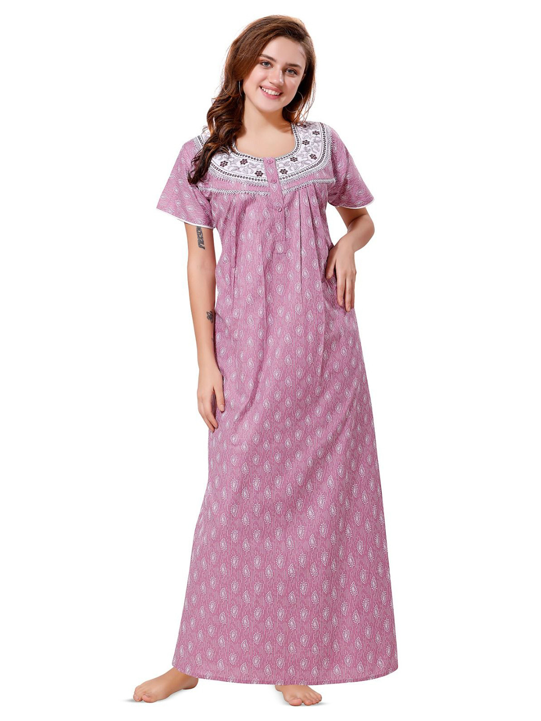 

Soulemo Women Printed Pure Cotton Maxi Nightdress, Pink
