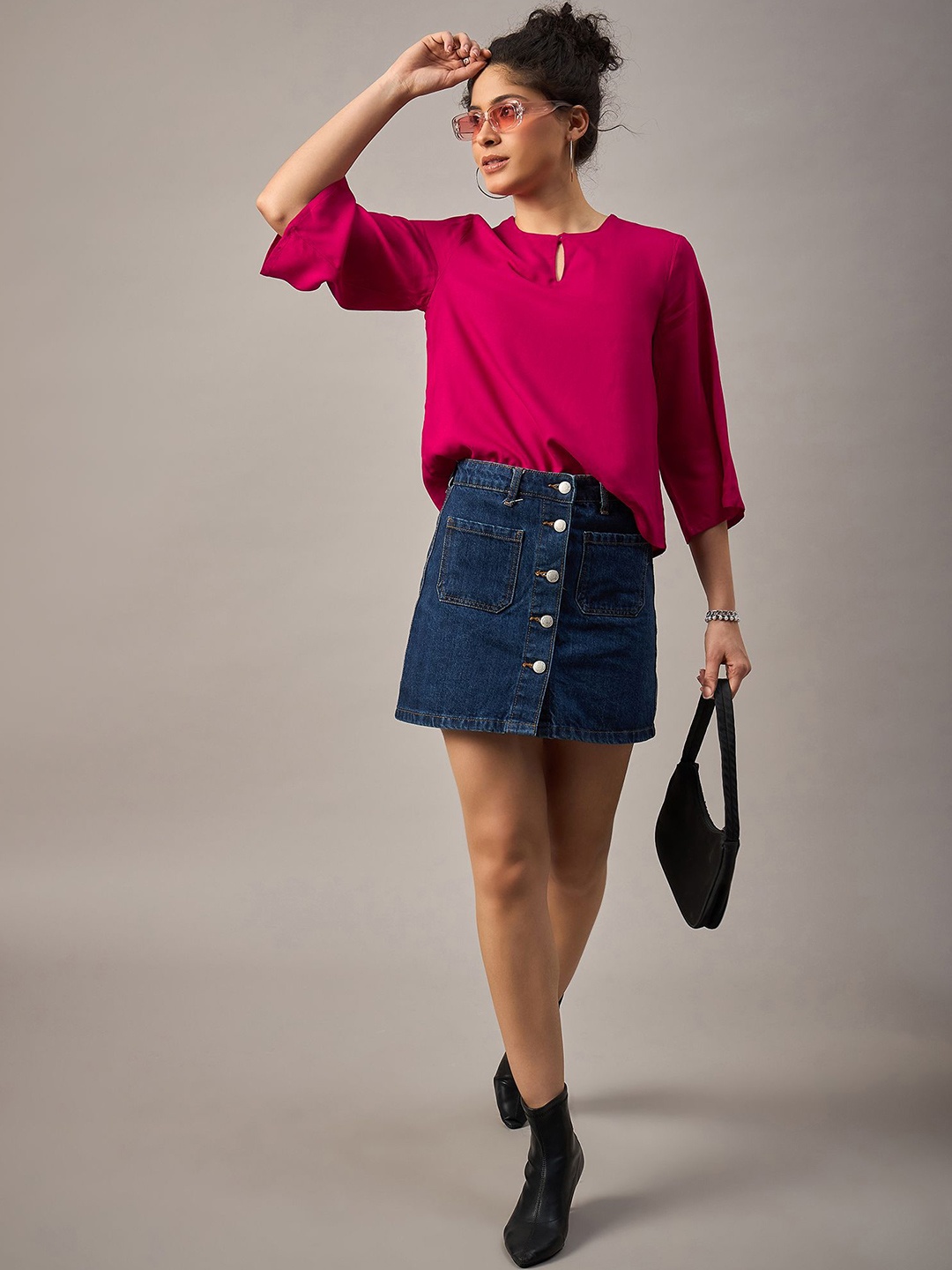 

The Roadster Lifestyle Co Full Sleeve Crop Top, Pink