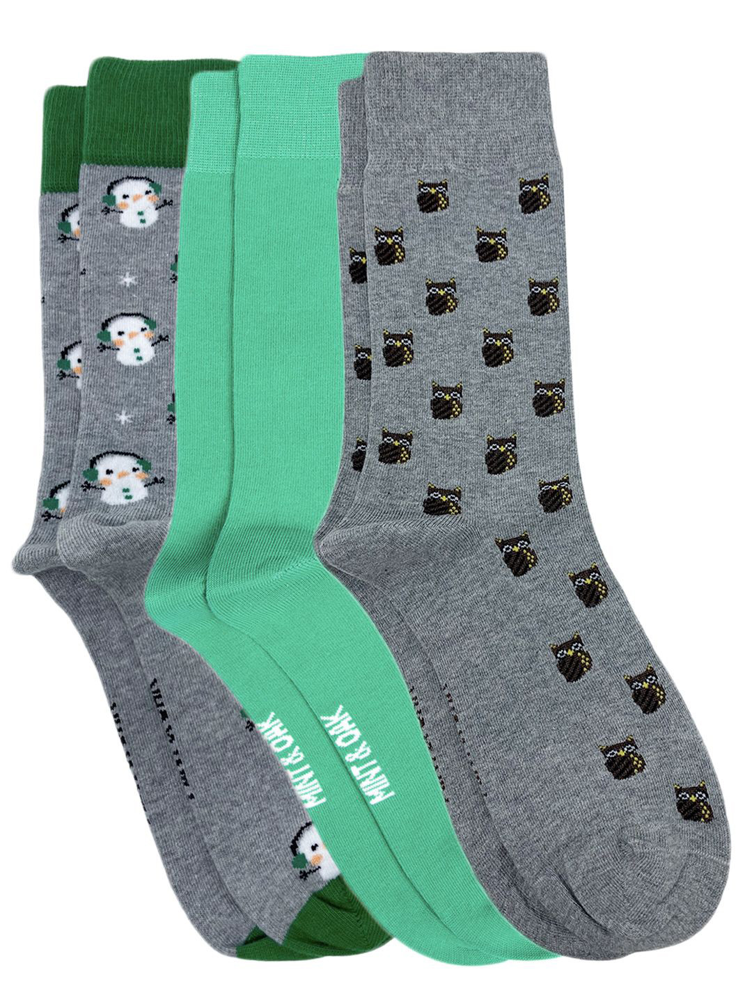 

Mint & Oak Men Pack Of 3 Patterned Above Ankle Length Socks, Grey
