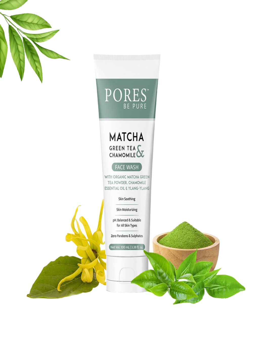 

PORES Be Pure Set Of 2 Matcha Green Tea & Chamomile Face Wash - 100ml Each, White