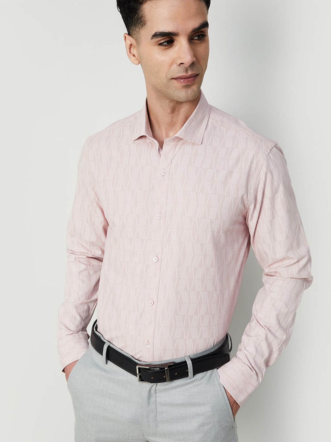 

CODE by Lifestyle Men Slim Fit Opaque Striped Formal Shirt, Pink
