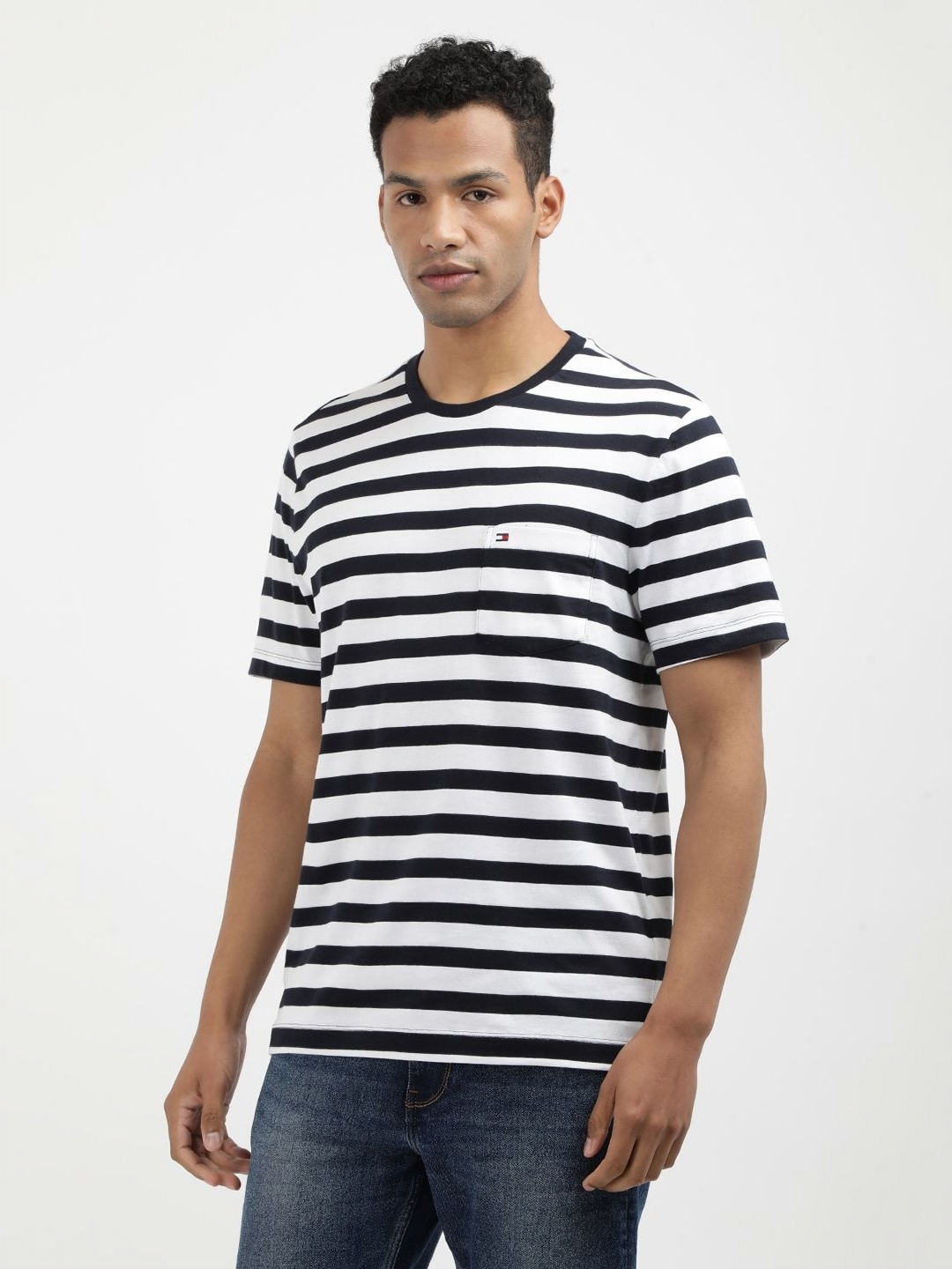 

Tommy Hilfiger Men Striped Round Neck Cotton T-shirt, White