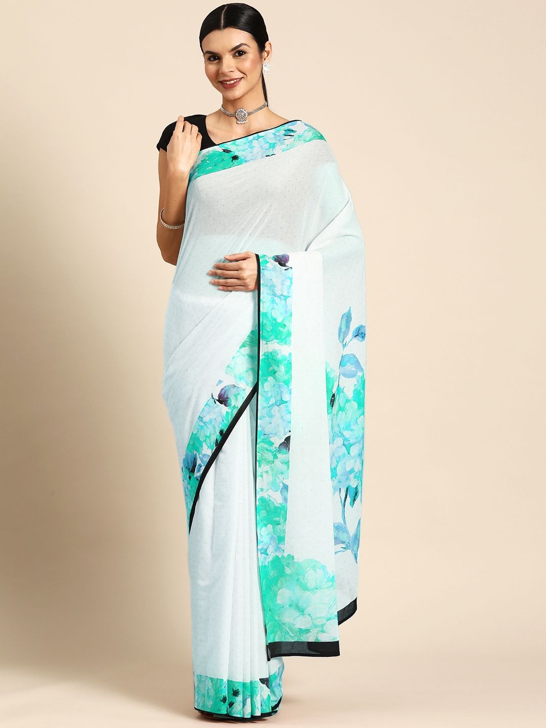 

BUTA BUTI Polka Dot Pure Cotton Saree, Blue