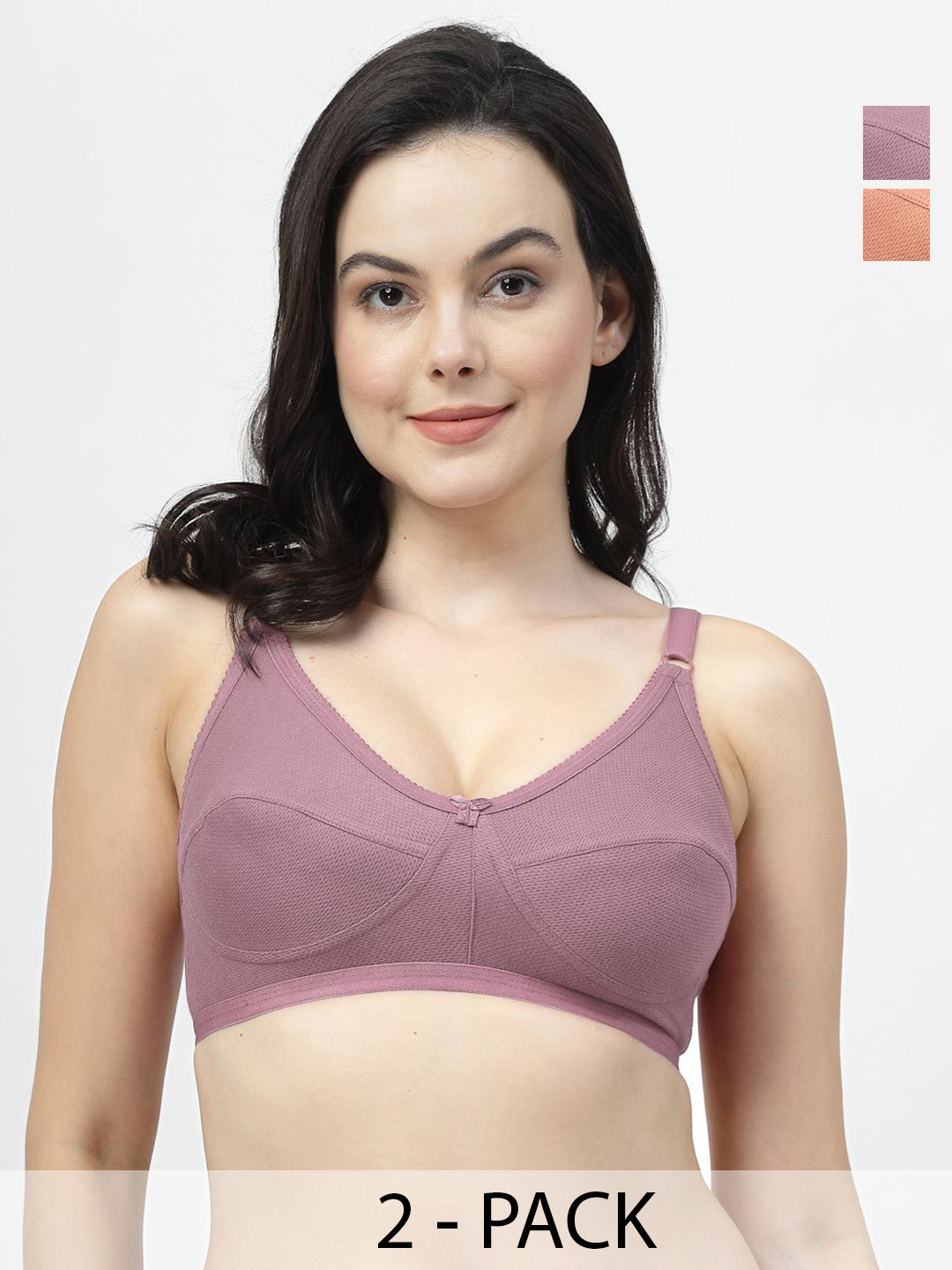 

SHYAM SONS FLAIR Pack Of 2 Solid Wireless Non Padded Full Coverage Bra, Purple