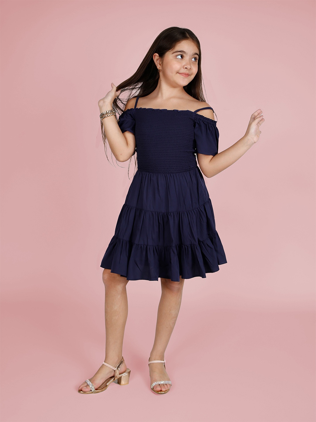 

Naughty Ninos Girls Shoulder Straps Cold-Shoulder Fit & Flare Dress, Navy blue