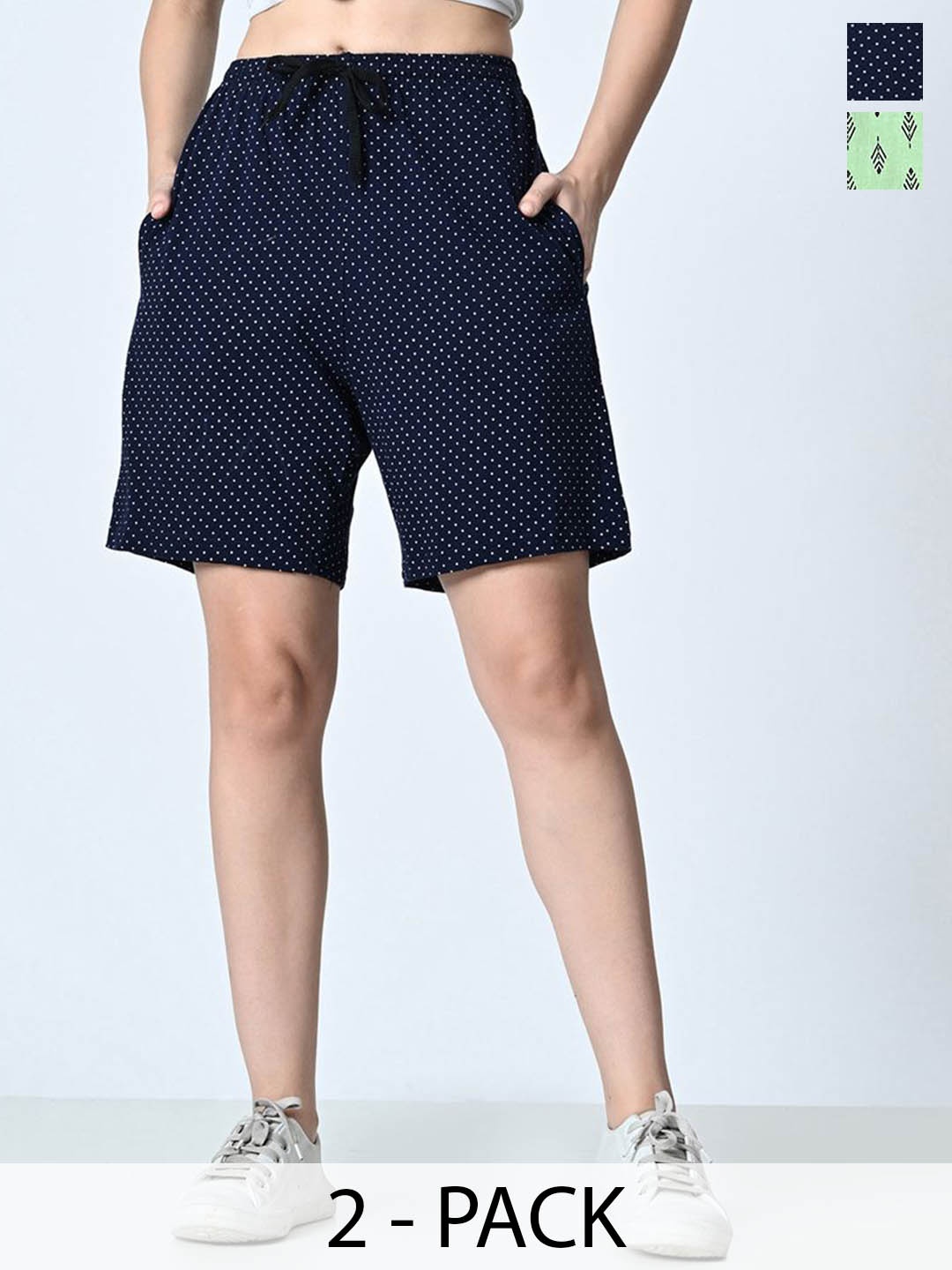 

BAESD Women Pack of 2 Printed High-Rise Shorts, Green