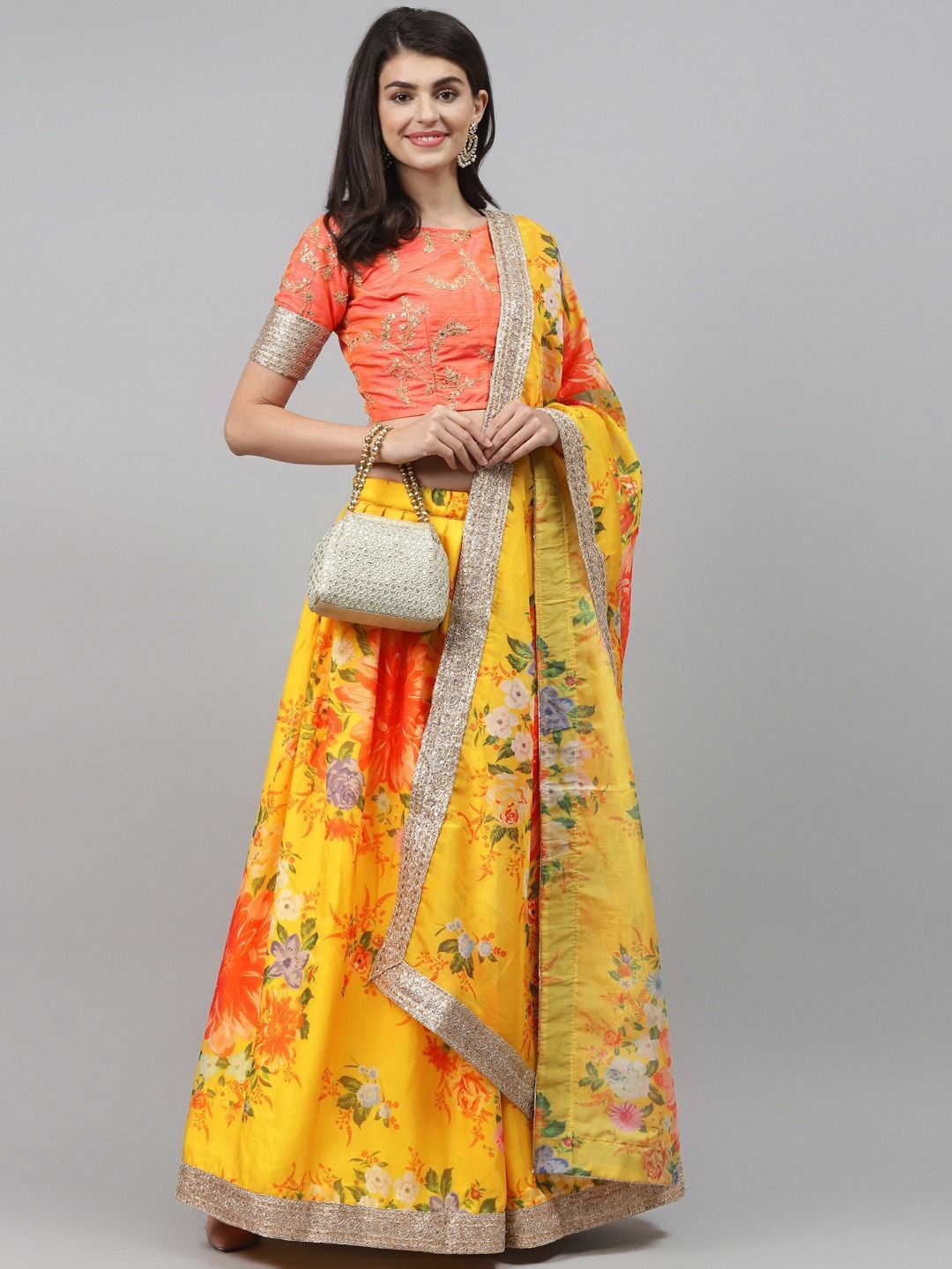 

FABPIXEL Embroidered Sequinned Semi-Stitched Lehenga & Unstitched Blouse With Dupatta, Yellow