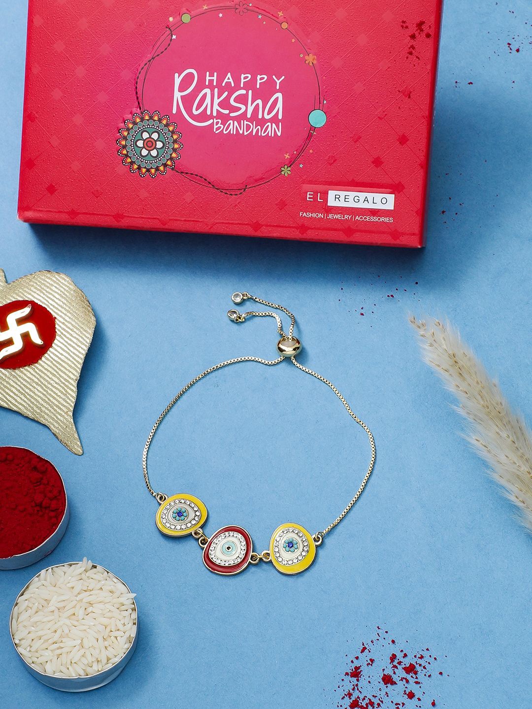 

EL REGALO Stones Wraparound Rakhi, Gold