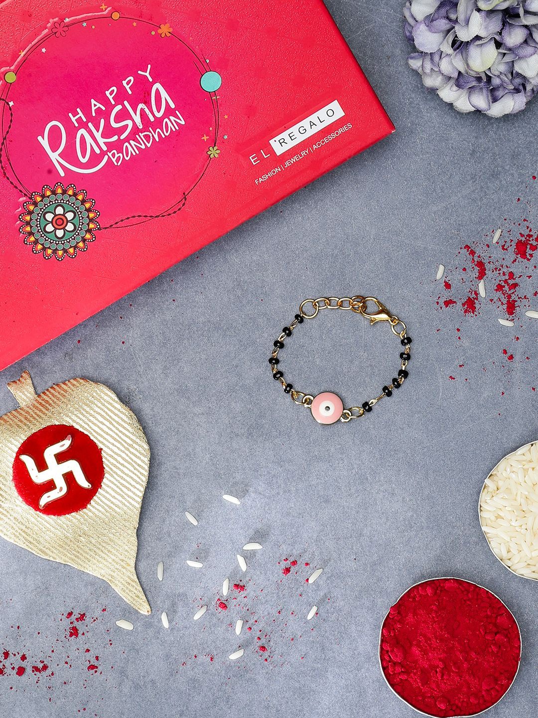 

EL REGALO Kids Beaded Evil Eye Bracelet Rakhi, Black