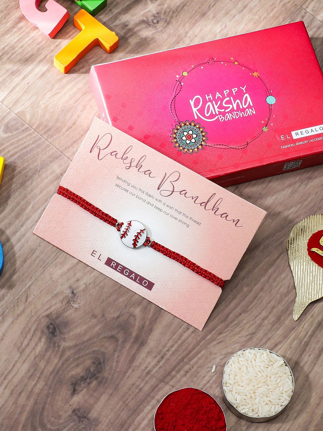

EL REGALO Kids Charm Thread Rakhi, Red