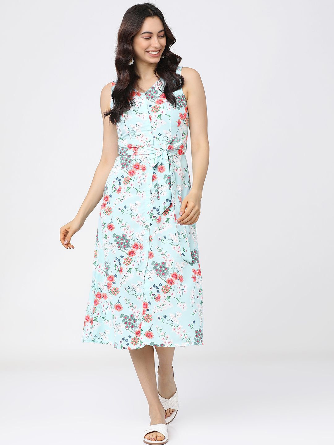 

Tokyo Talkies Floral Print Sleeveless A-Line Midi Dress, Blue