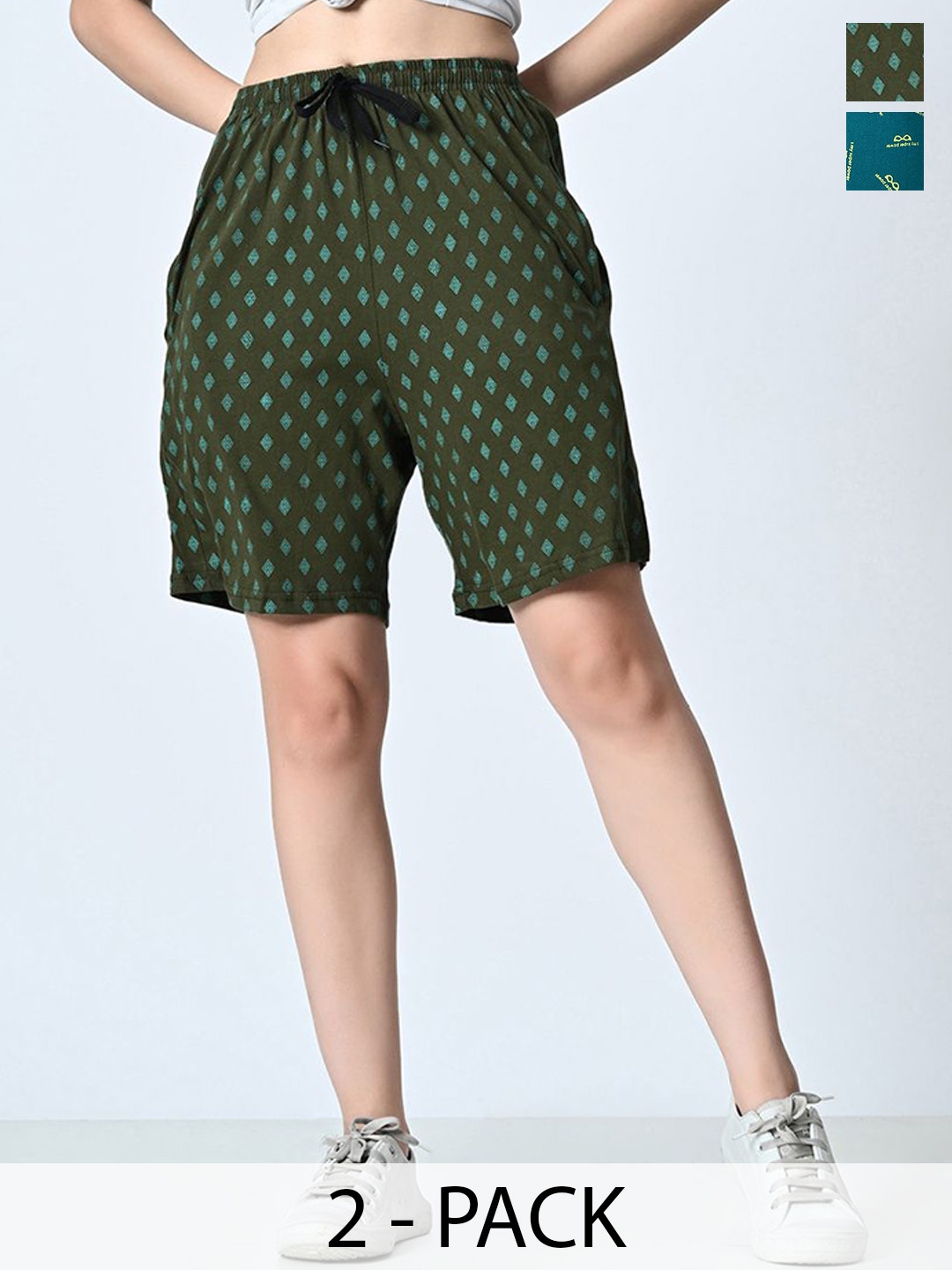 

BAESD Women Pack of 2 Printed High-Rise Shorts, Green