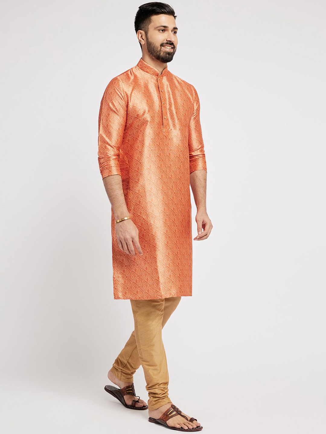 

Ethnic India Paisley Printed Mandarin Collar Straight Kurta, Orange