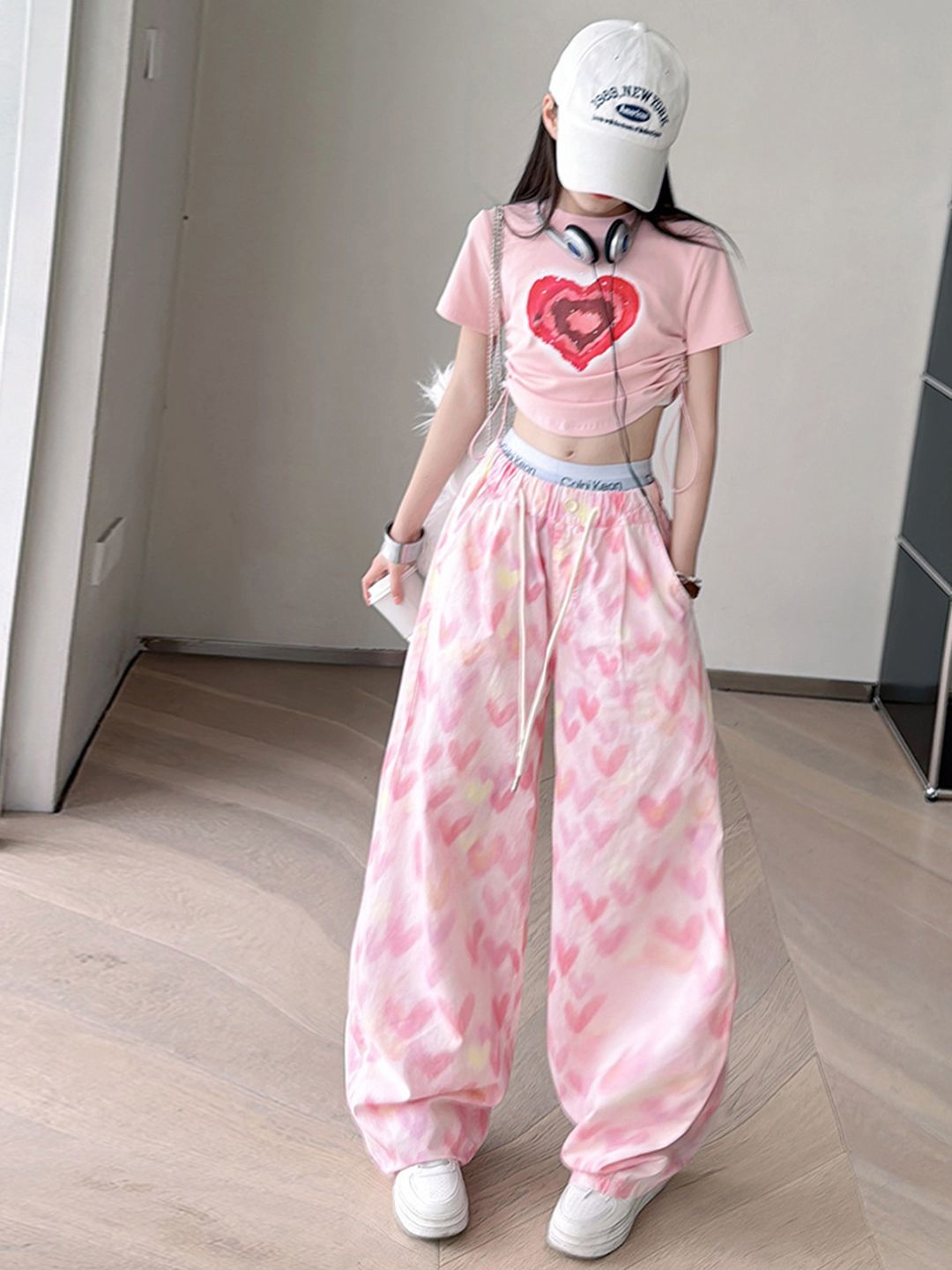 

INCLUD Girls Printed Top with Trousers, Pink