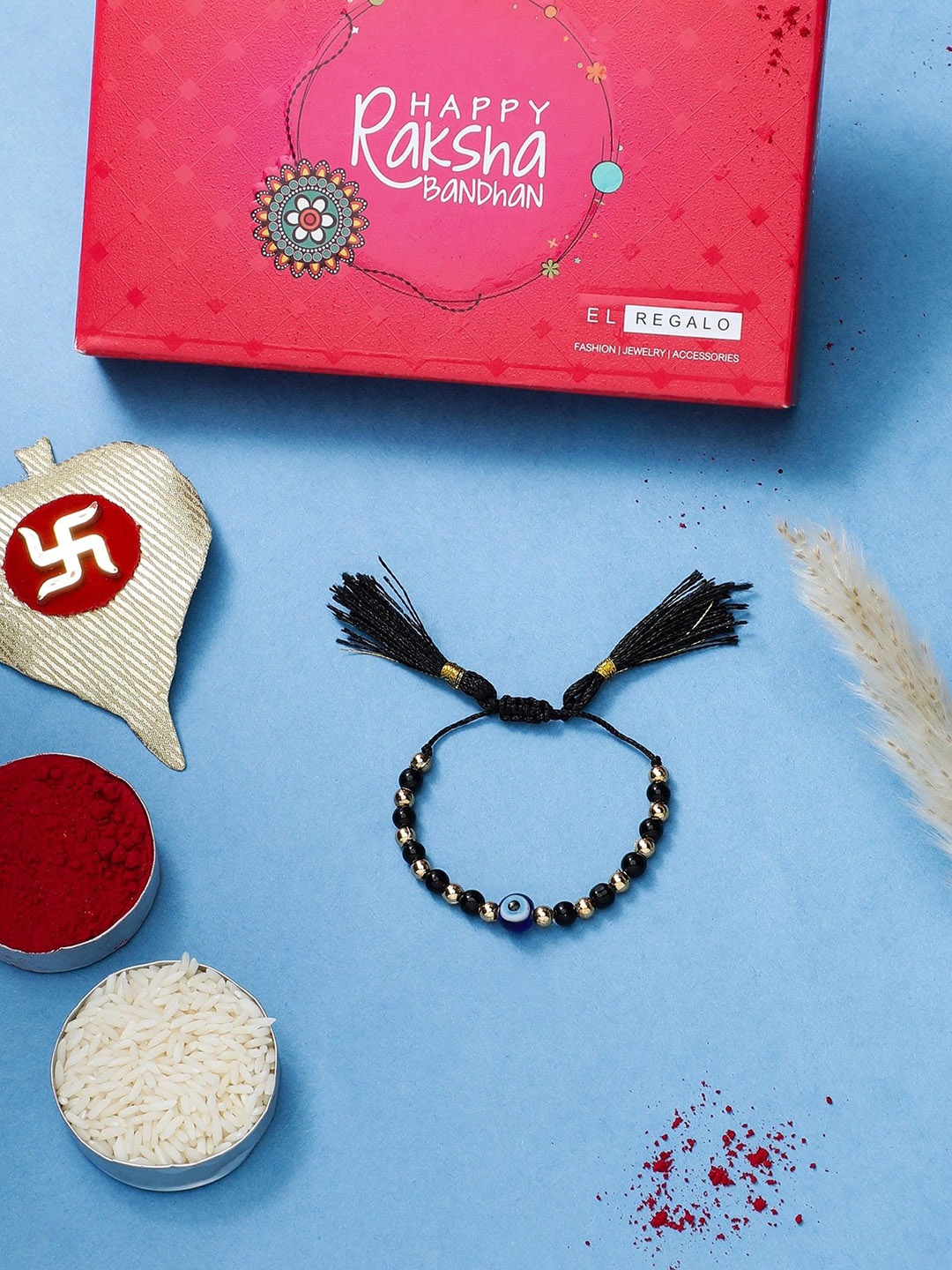 

EL REGALO Boys Beaded Thread Rakhi, Black