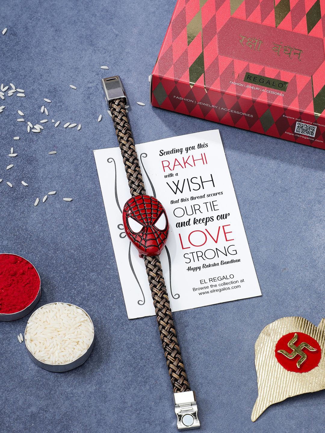 

EL REGALO Boys Spiderman Charm Detail Bracelet Rakhi, Red