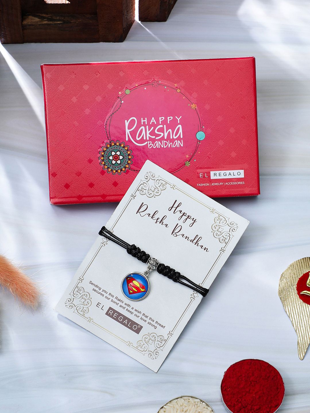 

EL REGALO Boys Superman Charm Detail Thread Rakhi, Black