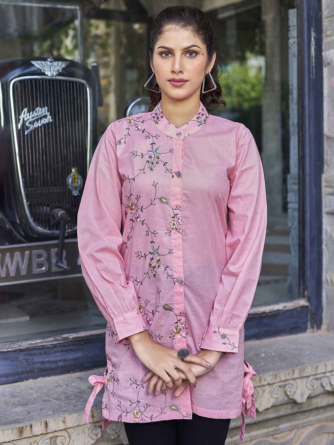 

PEACH PIPER Puff Sleeve High Low Shirt, Pink