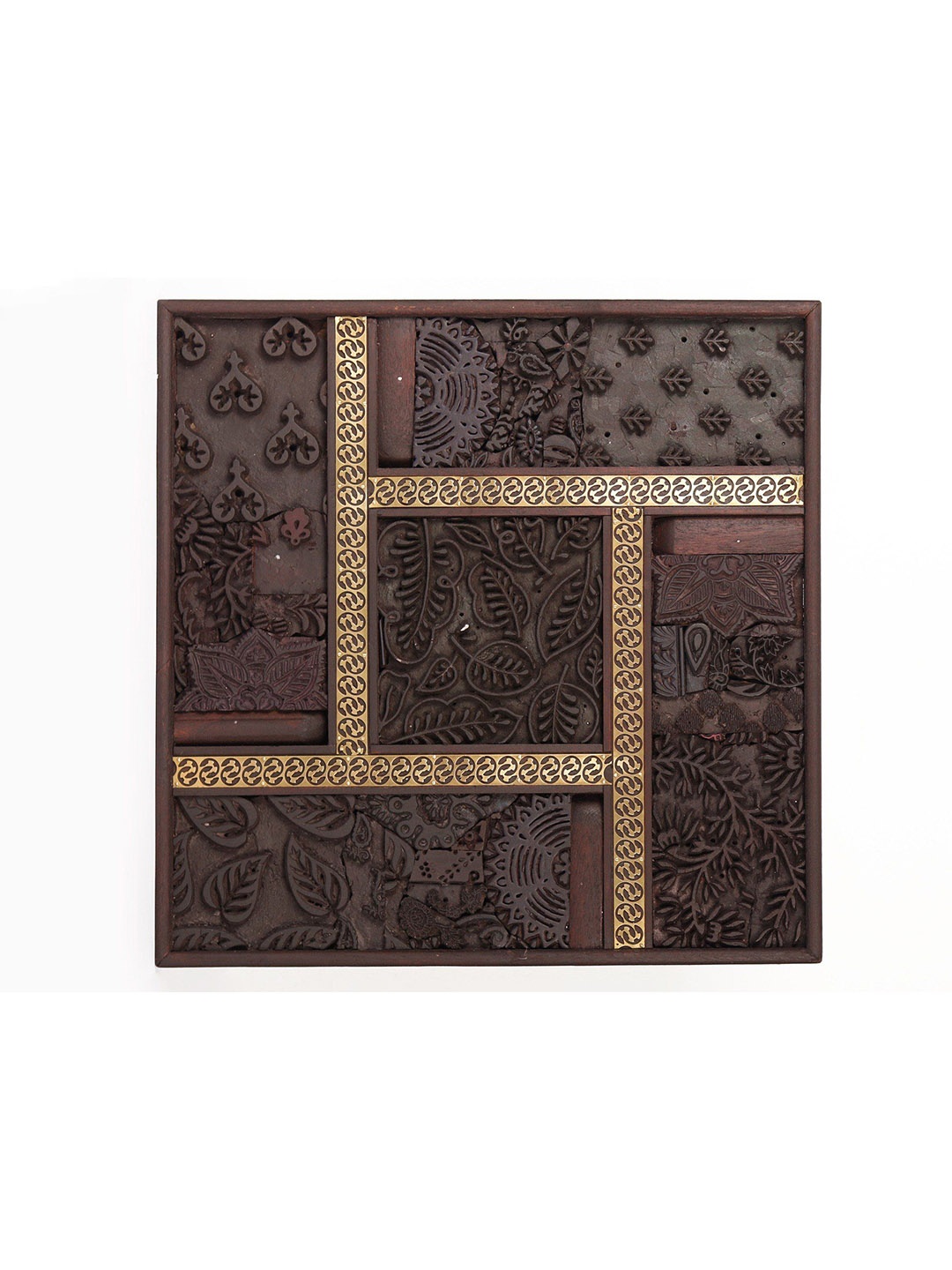 

Exotic India Square Shape Wood & Brass Wall Decor, Brown